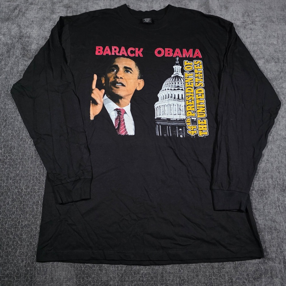 Barack Obama 44th President Long Sleeve Shirt Black Mens 3XL Cotton Heritage USA